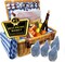 Picnic Basket Set, Wicker Basket with Handle for Outdoors, Insulated Woven Basket, Includes a Service Kit of Dinnerware & Wine Glasses, Picnic Basket Set for 4 with Blanket, Blue & White